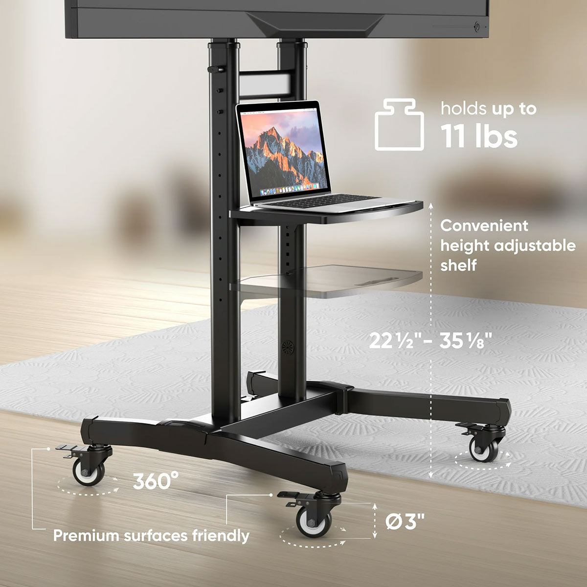 Mobile TV stand for TVs 55"-90", Max 198 lbs