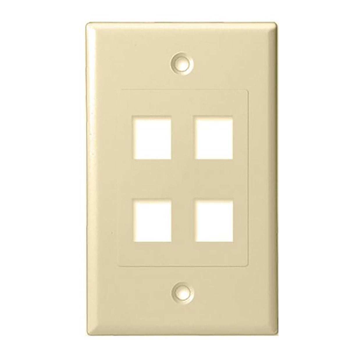 Single Gang - Decorator Style Face/Wall Plate with 4 Keystone Port Inserts, UL, ABS - Ivory