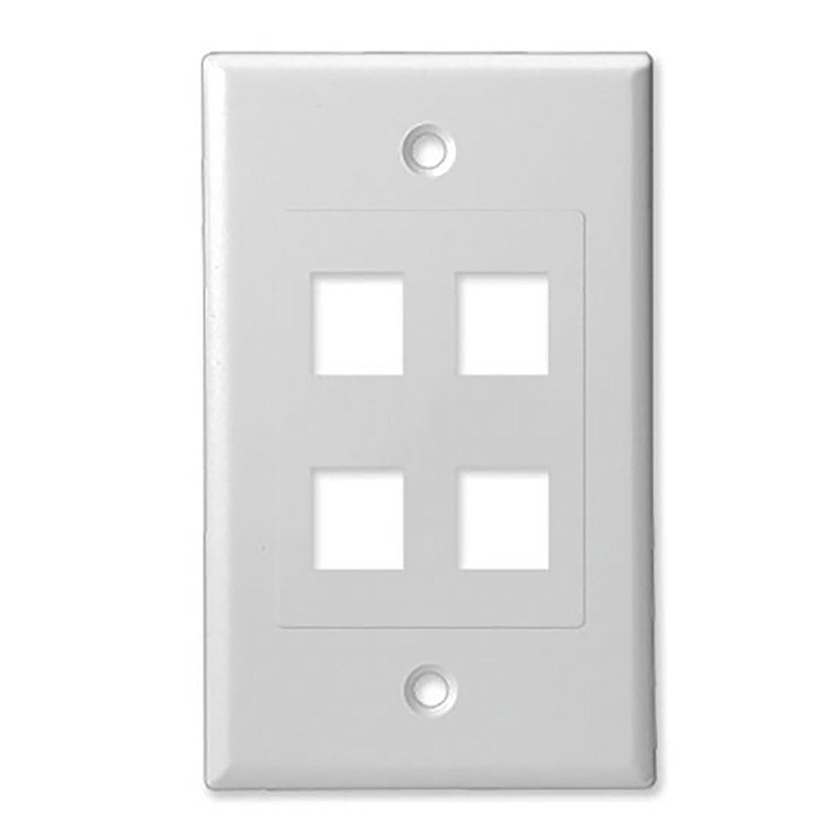 Single Gang - Decorator Style Face/Wall Plate with 4 Keystone Port Inserts, UL, ABS - White