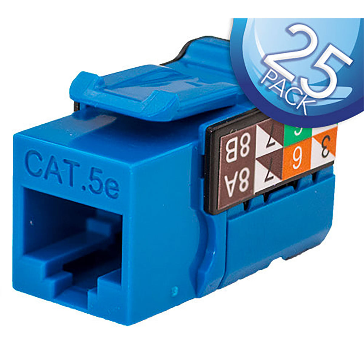 CAT5E Data Grade Keystone Jack – RJ45, 8×8 - Blue, 25 Pack
