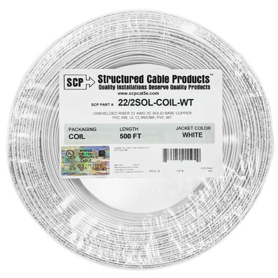 22/2 SOLID Security Alarm Cable - 500 ft White Coil Pack