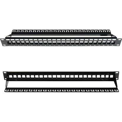 1U 24 Port Blank Patch Panel with Cable Manager - Black