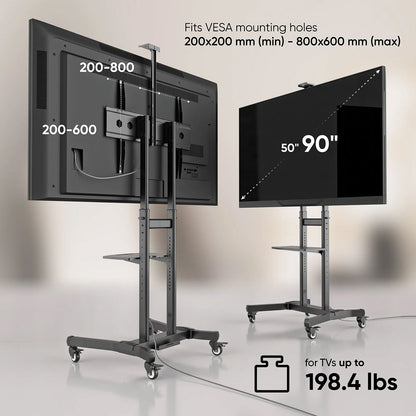 Mobile TV stand for TVs 55"-90", Max 198 lbs