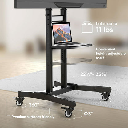 Mobile TV stand for TVs 55"-90", Max 198 lbs