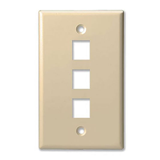 3 Port - Keystone Wall Plate - Standard, Single Gang, UL - Ivory