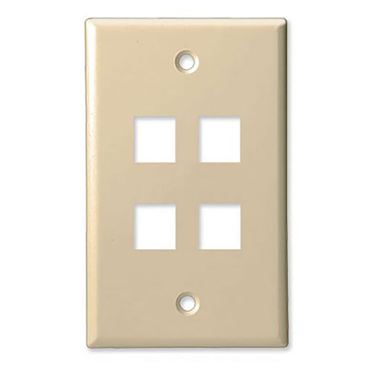 4 Port - Keystone Wall Plate - Standard, Single Gang, UL - Ivory