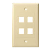 Single Gang - Decorator Style Face/Wall Plate with 4 Keystone Port Inserts, UL, ABS - Almond