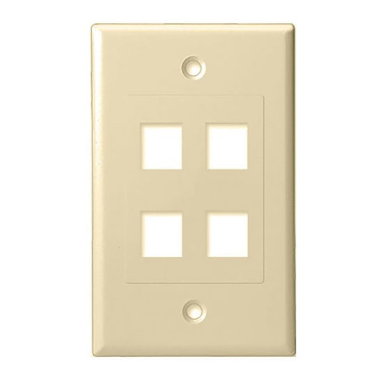 Single Gang - Decorator Style Face/Wall Plate with 4 Keystone Port Inserts, UL, ABS - Ivory