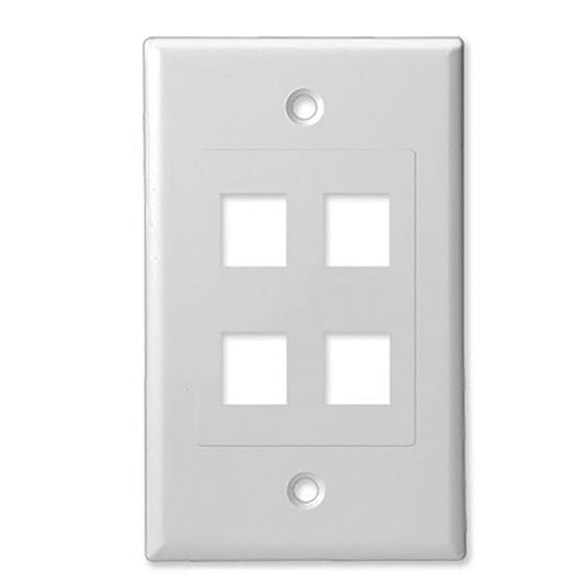 Single Gang - Decorator Style Face/Wall Plate with 4 Keystone Port Inserts, UL, ABS - White