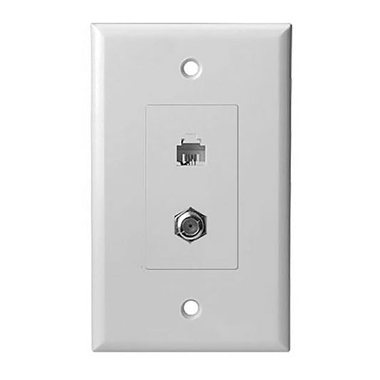 Telephone and CATV F-Type - Decorator Style Wall Plate & Insert, UL - White