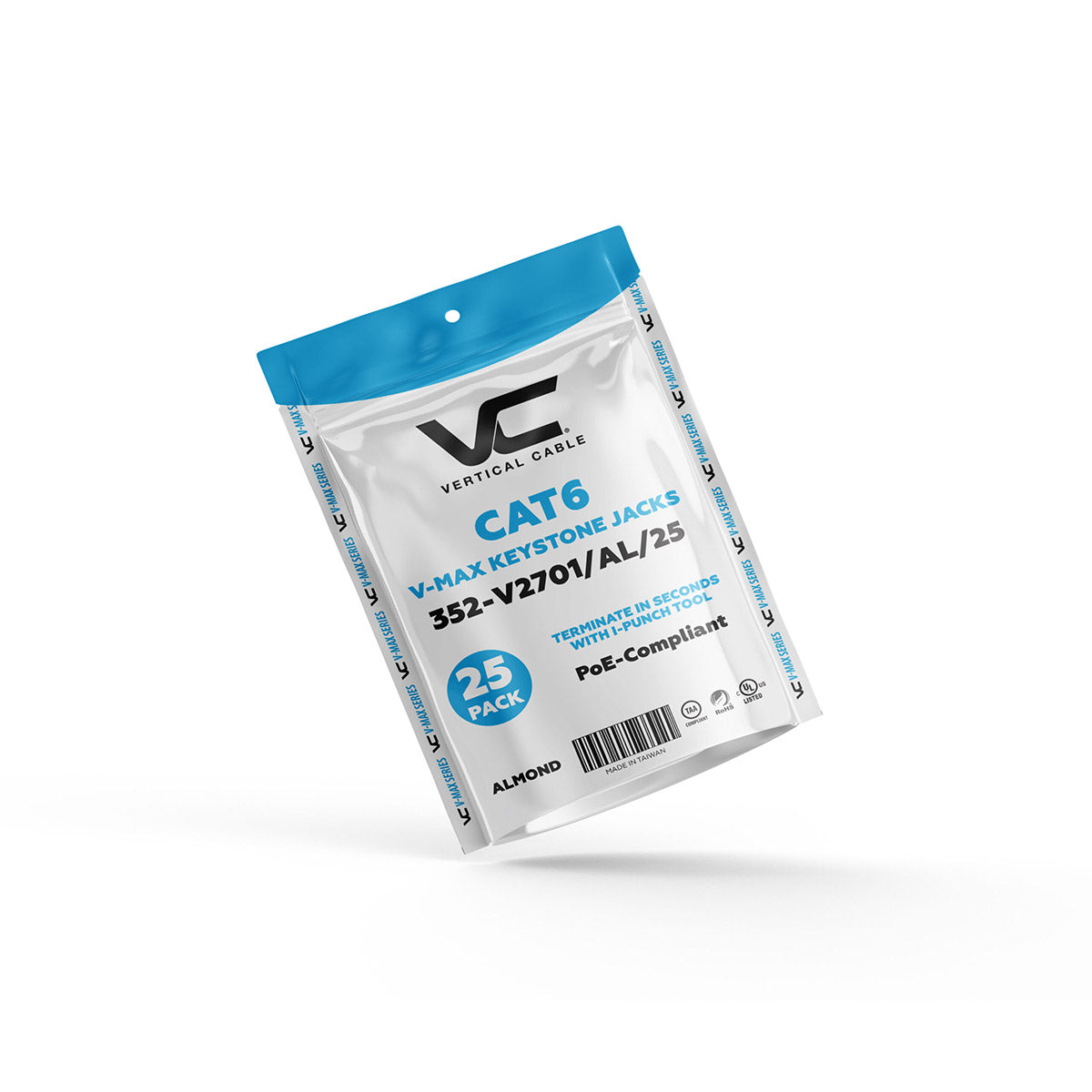 CAT6 V-Max Keystone Jacks | 352 Series - Almond, 25 Pack