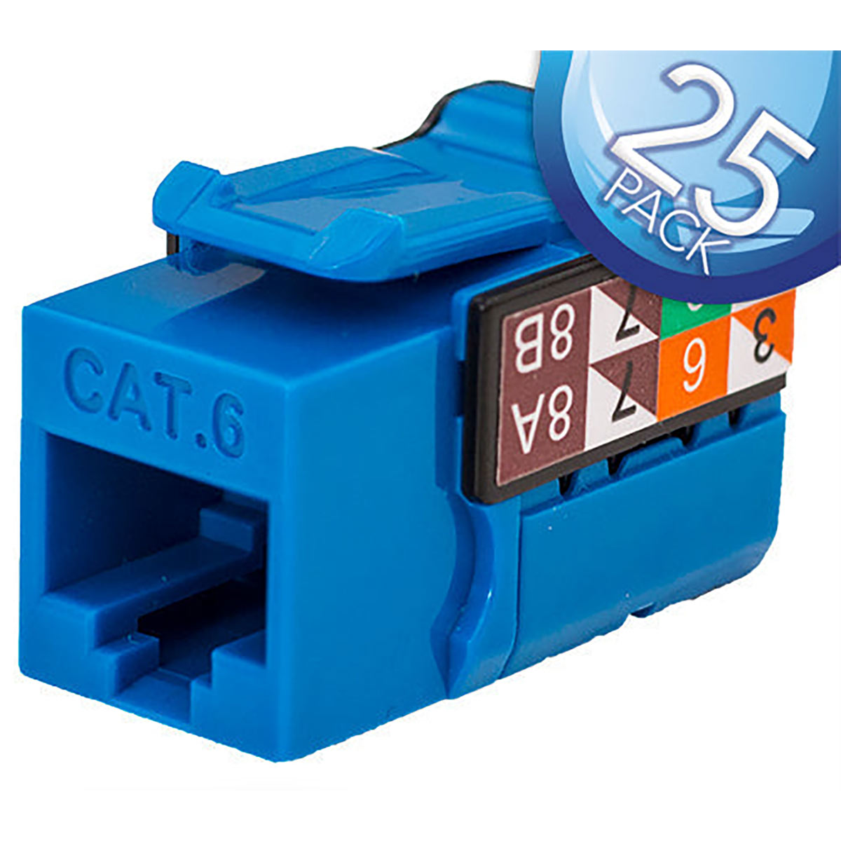 CAT6 Data Grade Keystone Jack – RJ45, 8×8 - Blue, 25 Pack