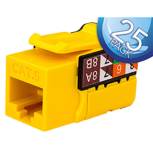 CAT6 Data Grade Keystone U-Jack – RJ45 90° 8×8 - Yellow 25 Pack