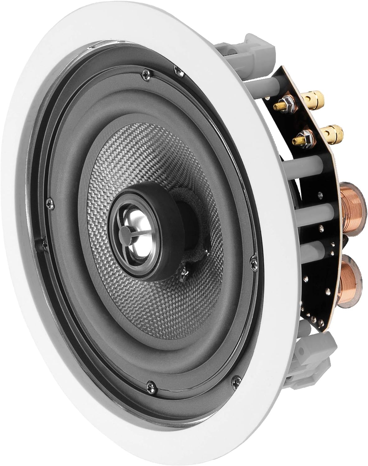 6.5" In Ceiling Stereo Speaker Pair 150W 2-Way, Pivoting Tweeter, Paintable Grille ICE640