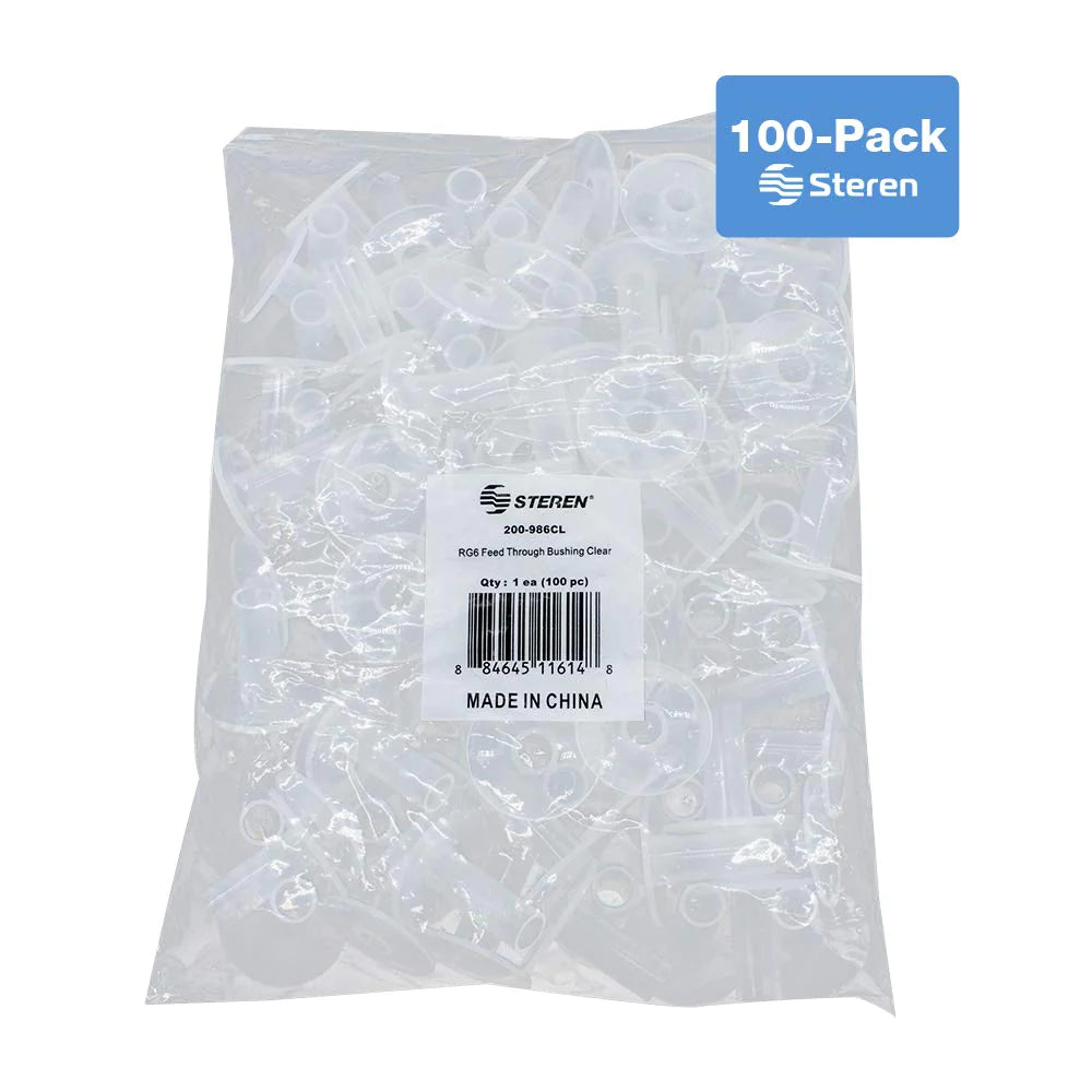 RG6 Single Feed Through Bushings - Clear 100 Pack